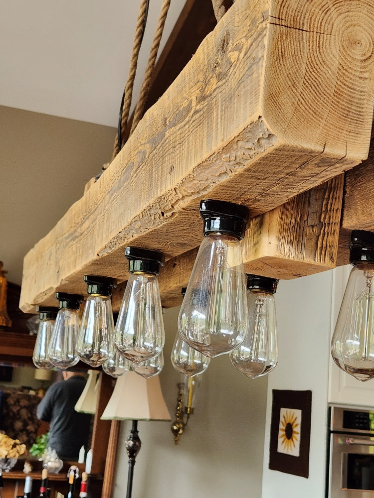 Rustic industrial twin beam chandelier with pulley L24