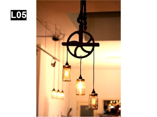 Beautiful Pulley lamp with mason jars L05