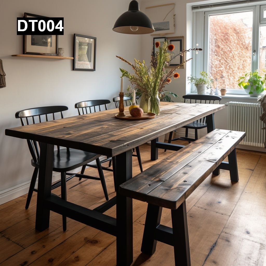 rustic reclaimed wood dining table farmhouse kitchen handcrafted custom solid wood rectangular round natural distressed vintage style eco-friendly Canadian made sustainable furniture family gathering shabby chic unique grain heirloom