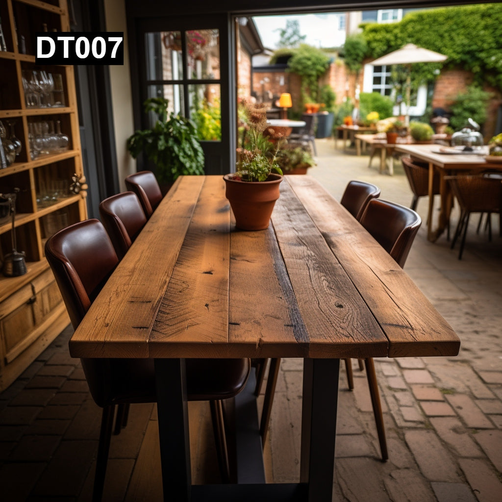 rustic reclaimed wood dining table farmhouse kitchen handcrafted custom solid wood rectangular round natural distressed vintage style eco-friendly Canadian made sustainable furniture family gathering shabby chic unique grain heirloom