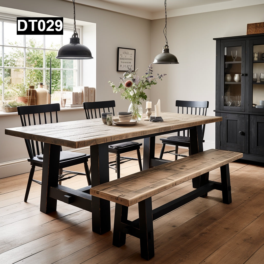 rustic reclaimed wood dining table farmhouse kitchen handcrafted custom solid wood rectangular round natural distressed vintage style eco-friendly Canadian made sustainable furniture family gathering shabby chic unique grain heirloom