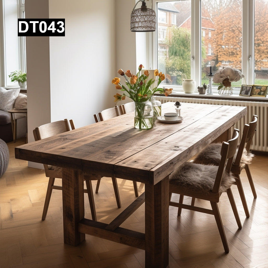 rustic reclaimed wood dining table farmhouse kitchen handcrafted custom solid wood rectangular round natural distressed vintage style eco-friendly Canadian made sustainable furniture family gathering shabby chic unique grain heirloom