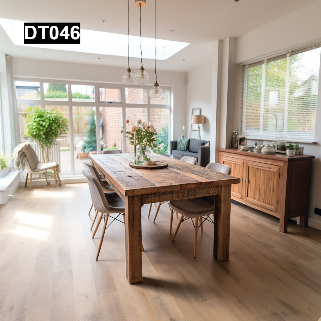 rustic reclaimed wood dining table farmhouse kitchen handcrafted custom solid wood rectangular round natural distressed vintage style eco-friendly Canadian made sustainable furniture family gathering shabby chic unique grain heirloom