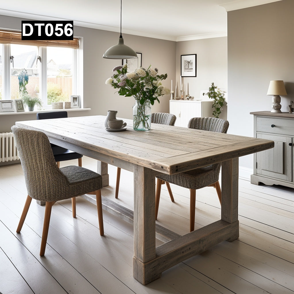 rustic reclaimed wood dining table farmhouse kitchen handcrafted custom solid wood rectangular round natural distressed vintage style eco-friendly Canadian made sustainable furniture family gathering shabby chic unique grain heirloom