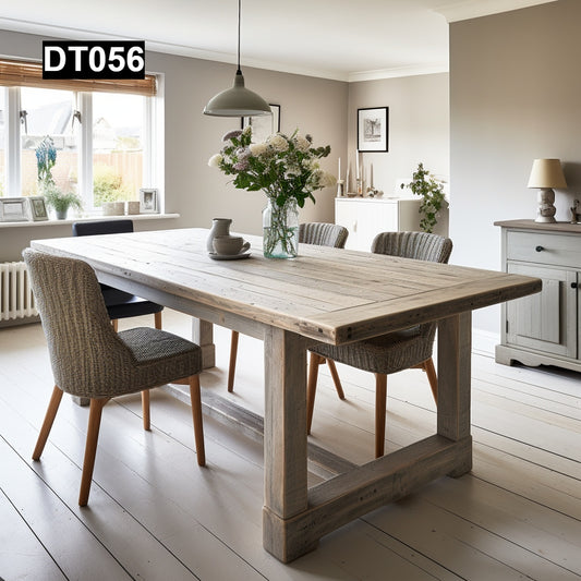 rustic reclaimed wood dining table farmhouse kitchen handcrafted custom solid wood rectangular round natural distressed vintage style eco-friendly Canadian made sustainable furniture family gathering shabby chic unique grain heirloom