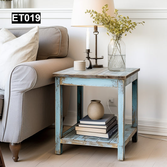 rustic reclaimed wood end table nightstand farmhouse living room bedroom handcrafted custom solid wood small furniture distressed vintage style eco-friendly Canadian made sustainable shabby chic natural grain storage drawer bedside unique