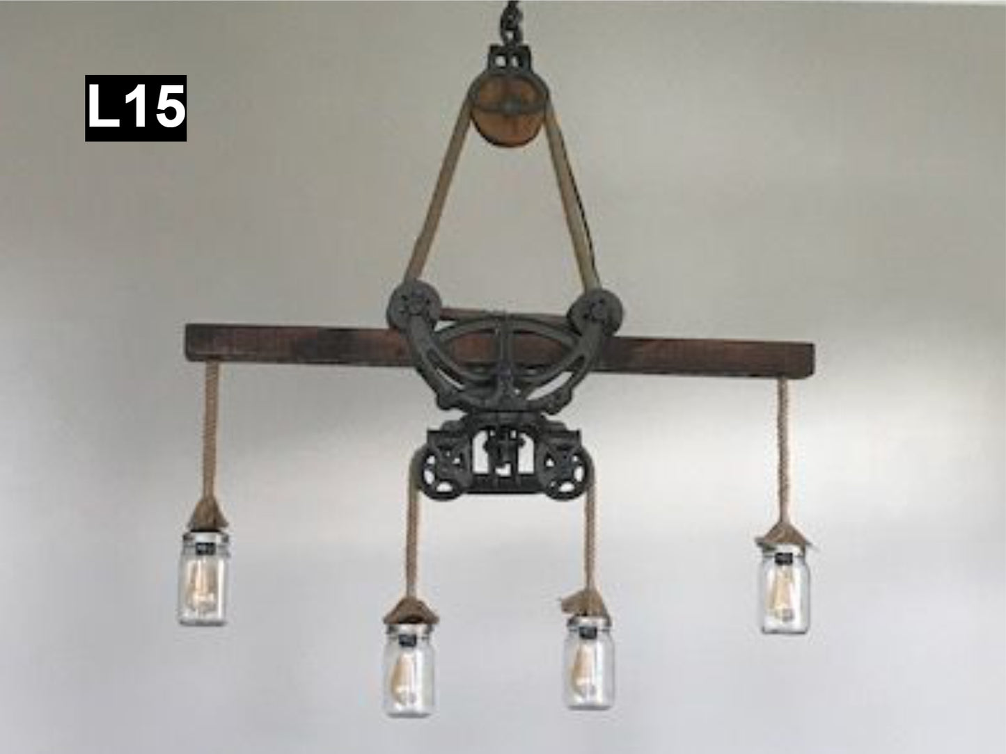 Beautiful hay trolley chandelier with Mason jars L15