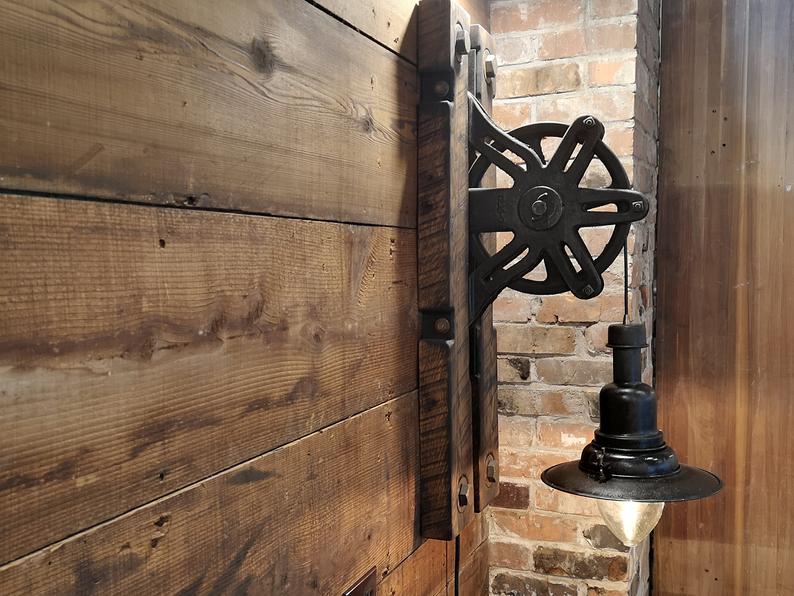 Rustic Industrial Pulley Wall Lamp L30