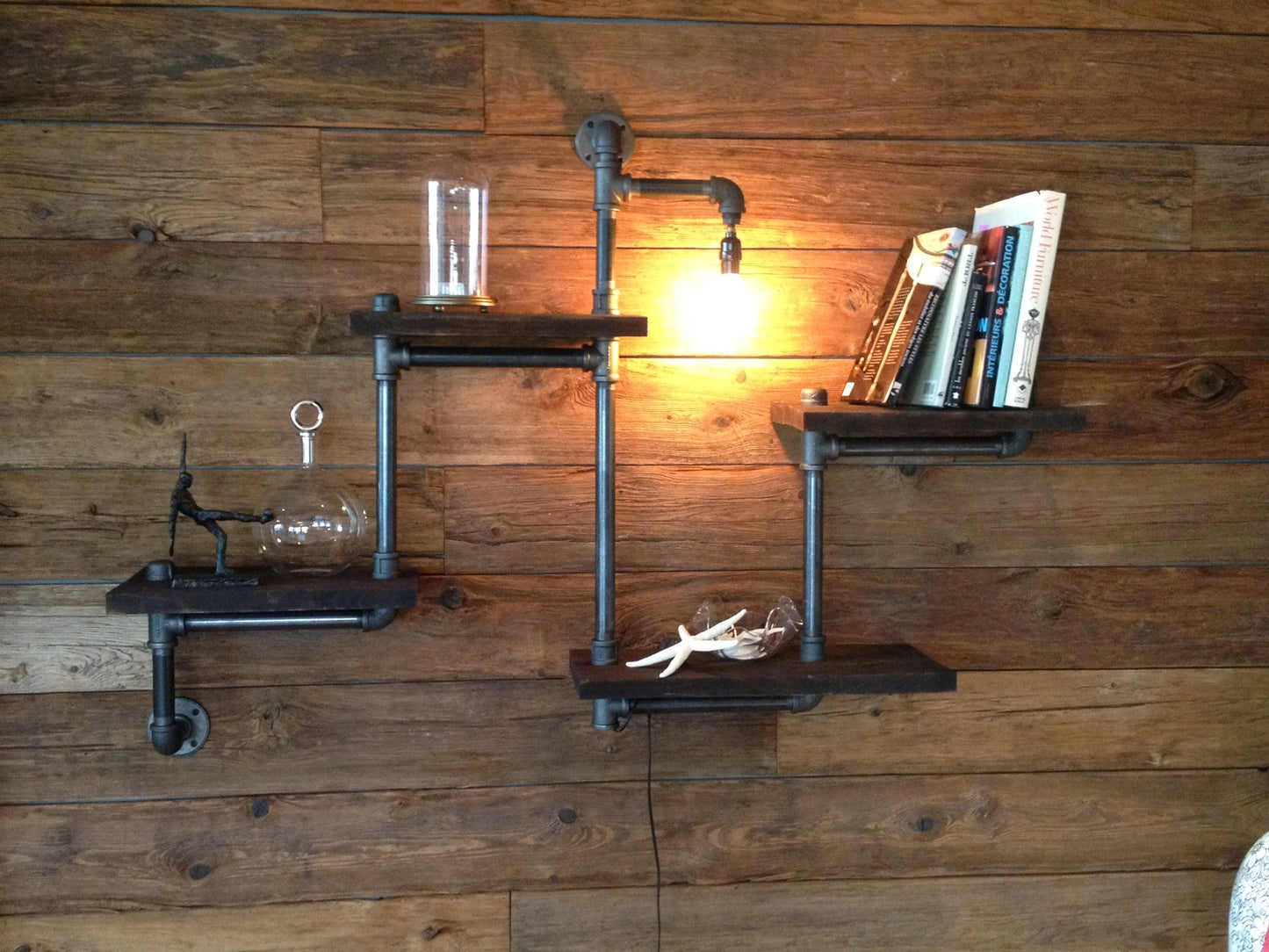 Rustic Industrial Wood and pipe wall shelf