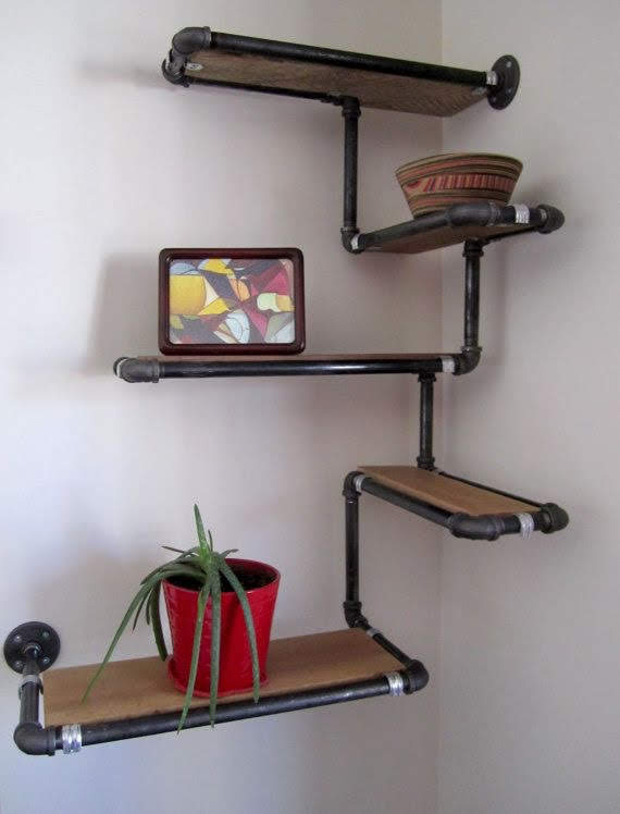 Rustic Industrial Wood and pipe wall shelf