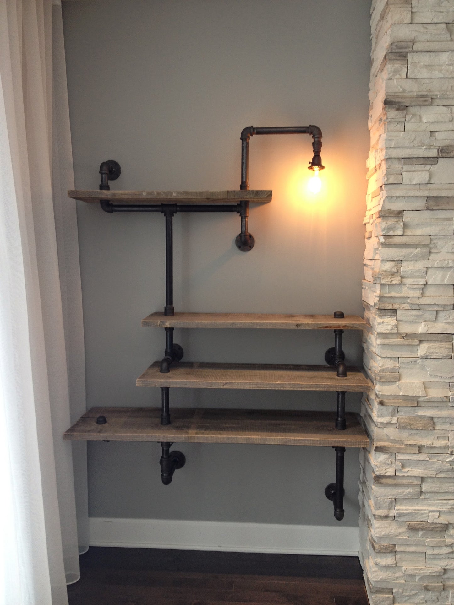 Rustic Industrial Wood and pipe wall shelf