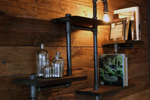 Rustic Industrial Wood and pipe wall shelf
