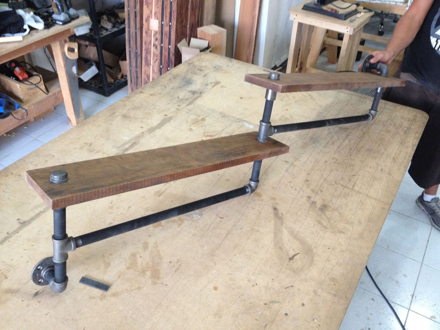 Rustic Industrial Wood and pipe wall shelf