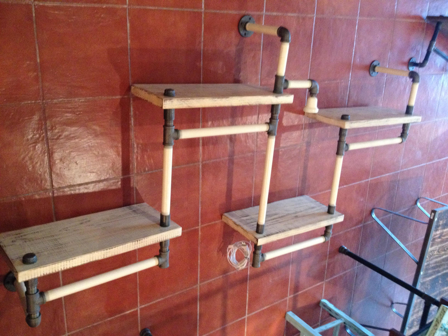 Rustic Industrial Wood and pipe wall shelf