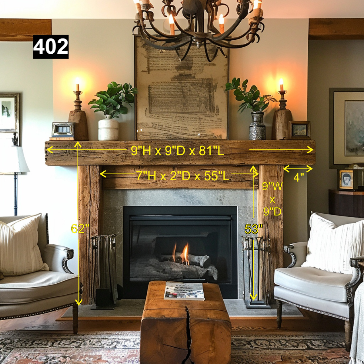 Kenny Watkins' #402 Fireplace Mantel with Wooden Legs