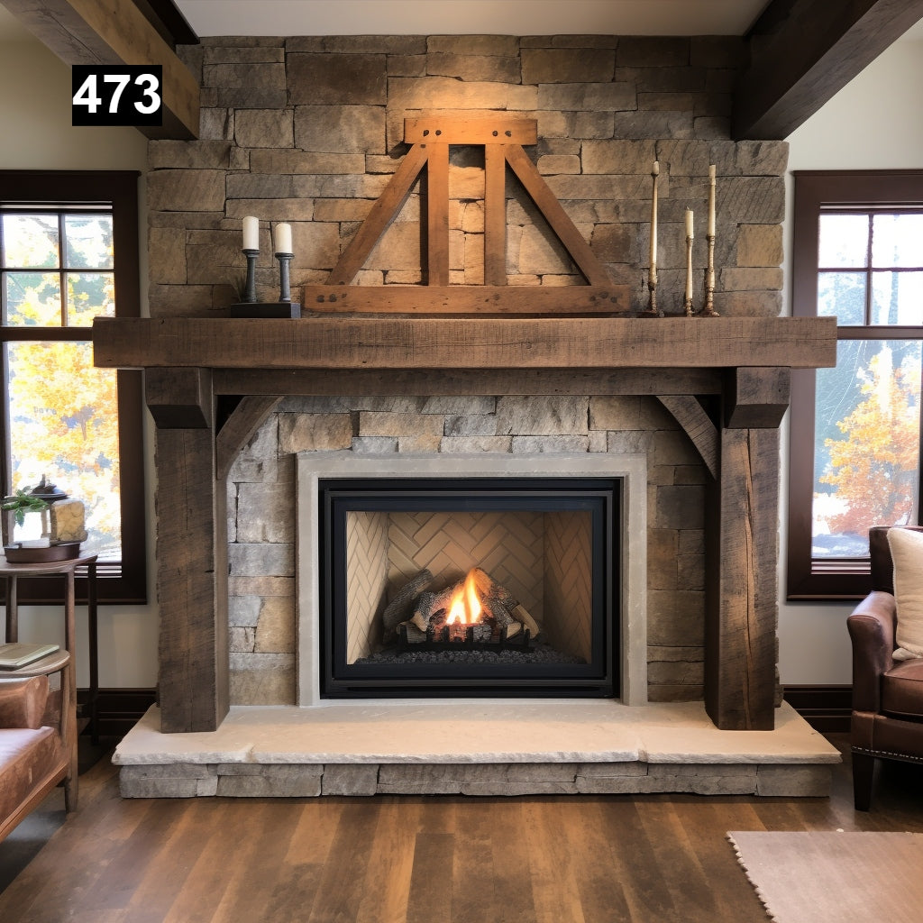 Regal looking Reclaimed Wood Beam Fireplace Mantel with Legs #473
