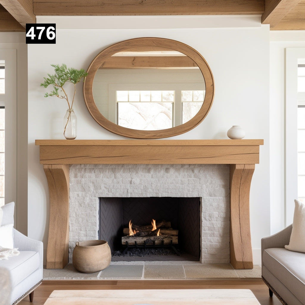 rustic reclaimed wood farmhouse custom beam floating solid distressed handcrafted barn shabby chic fireplace timber vintage style made Canada natural unique eco-friendly home decor iron legs corbels wrap-around