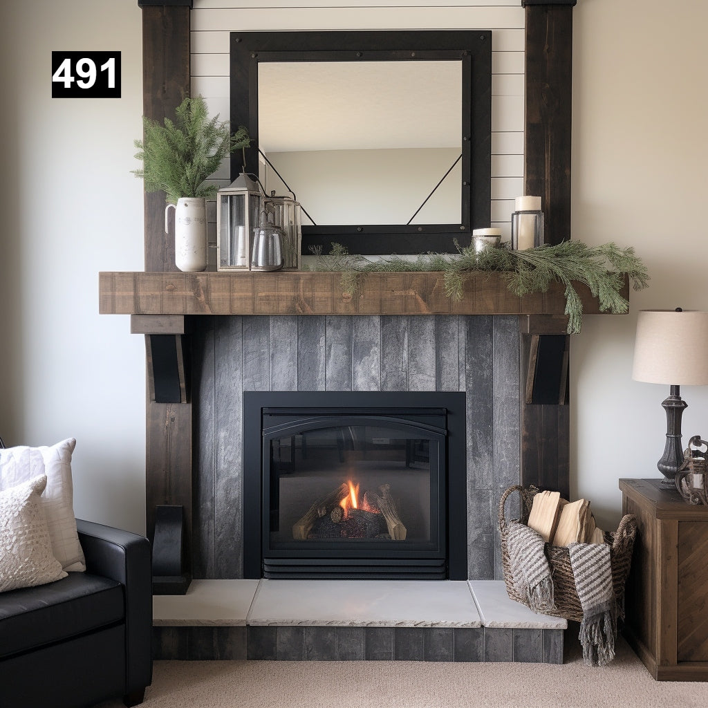 Regal looking Reclaimed Wood Beam Fireplace Mantel with Legs #491