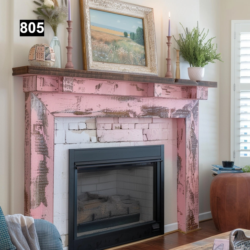 rustic reclaimed wood farmhouse custom beam floating solid distressed handcrafted barn shabby chic fireplace timber vintage style made Canada natural unique eco-friendly home decor iron legs corbels wrap-around