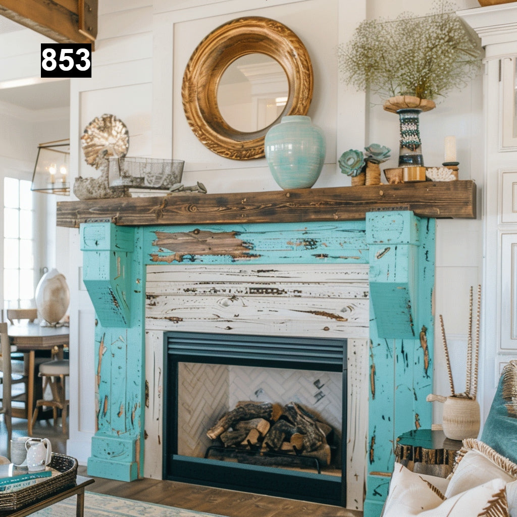 Custom reclaimed wood beam fireplace mantel colored