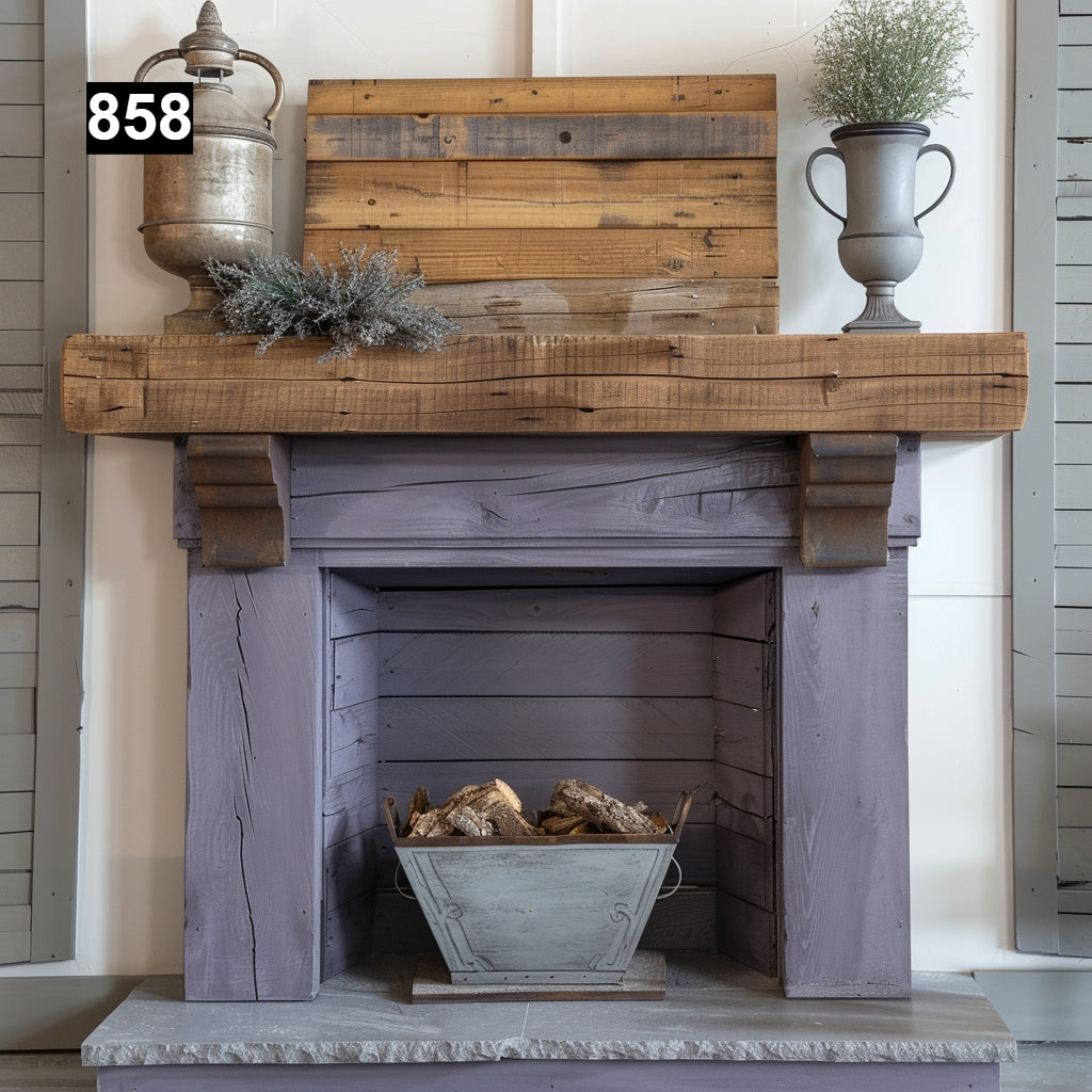Custom reclaimed wood beam fireplace mantel colored