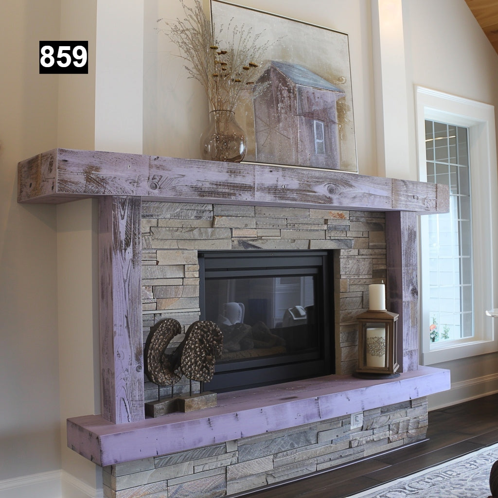 Custom reclaimed wood beam fireplace mantel colored