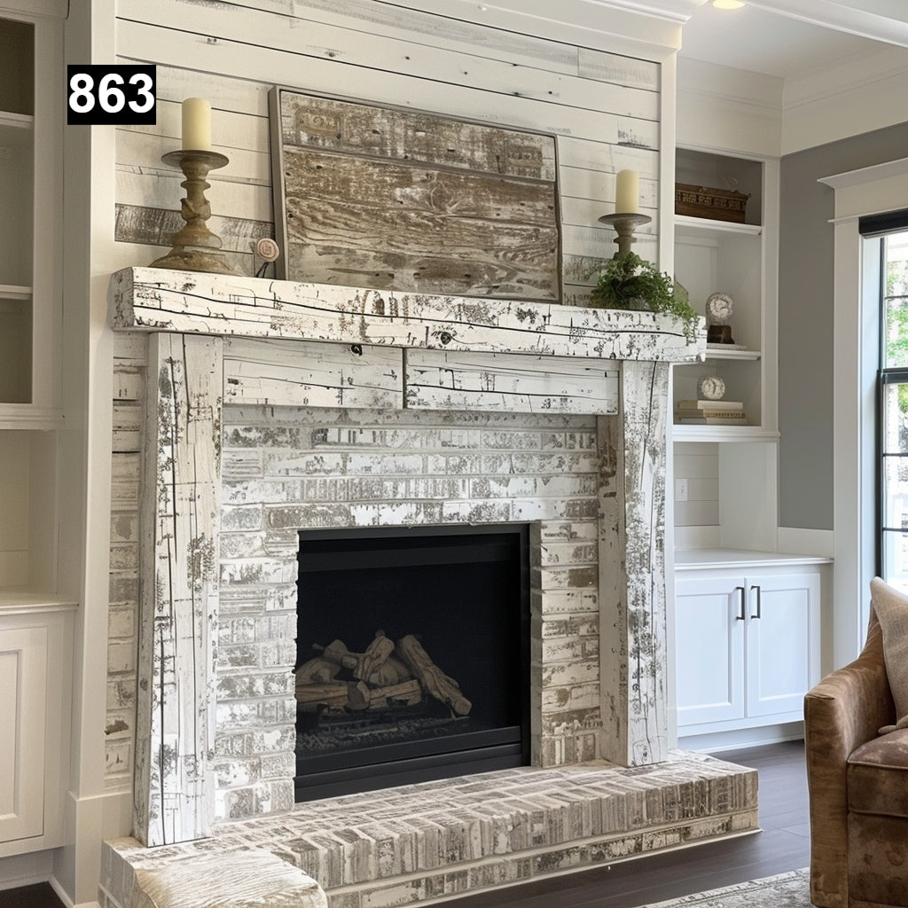 Custom reclaimed wood beam fireplace mantel colored