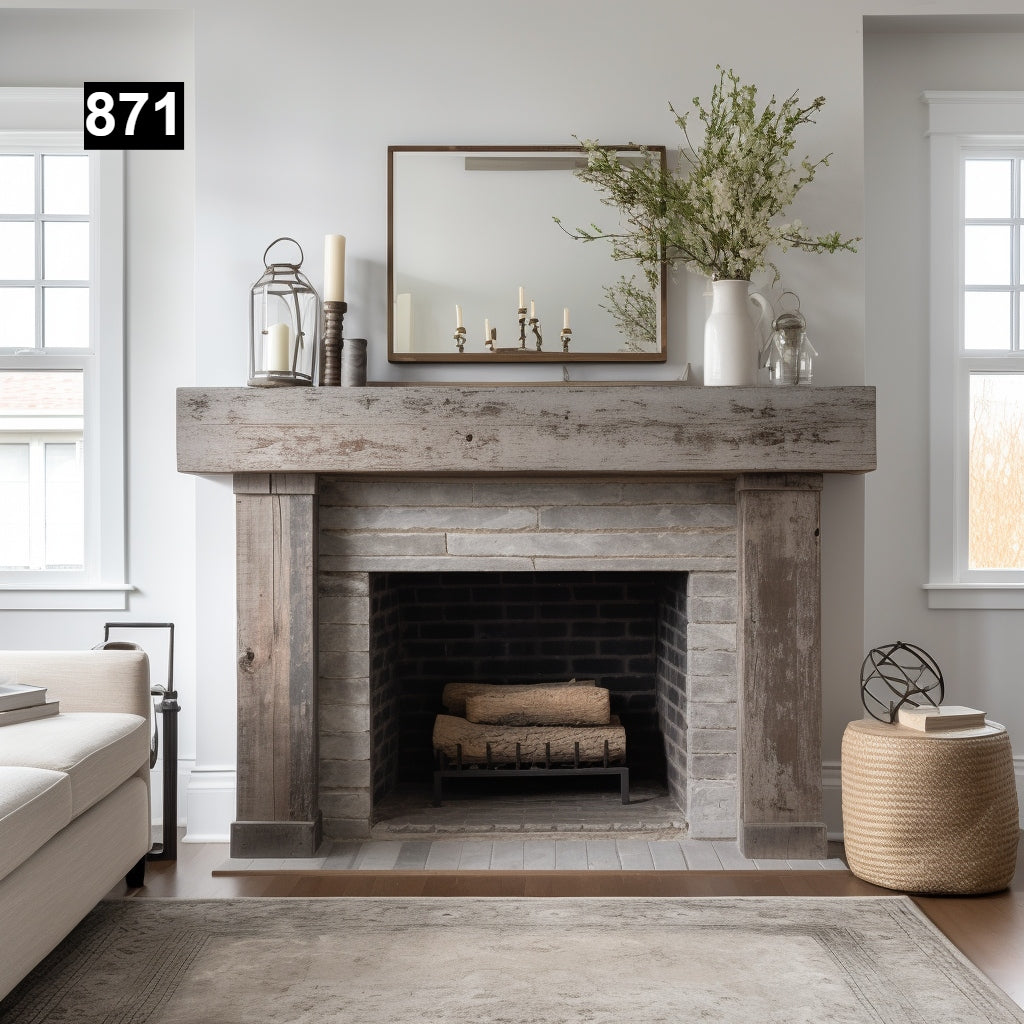 Custom reclaimed wood beam fireplace mantel colored