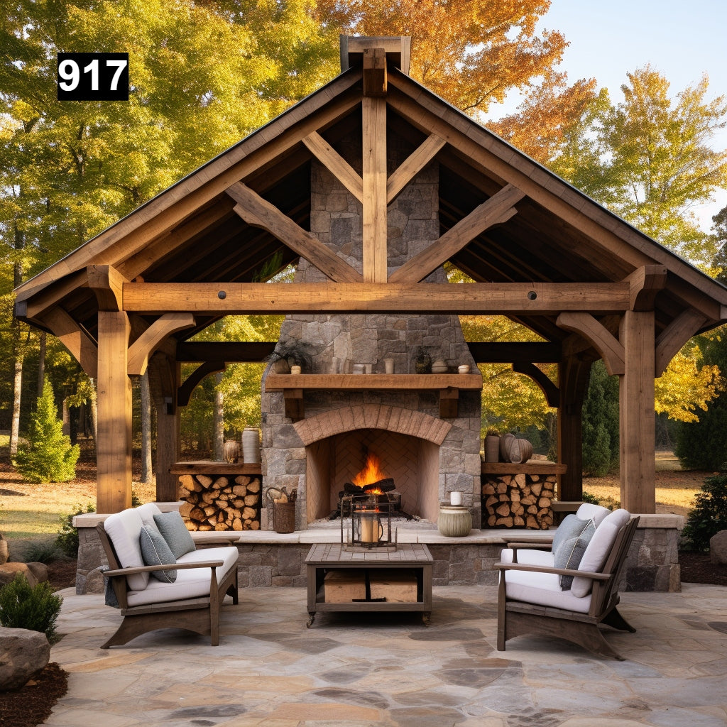 Custom reclaimed wood beam fireplace mantel outdoor