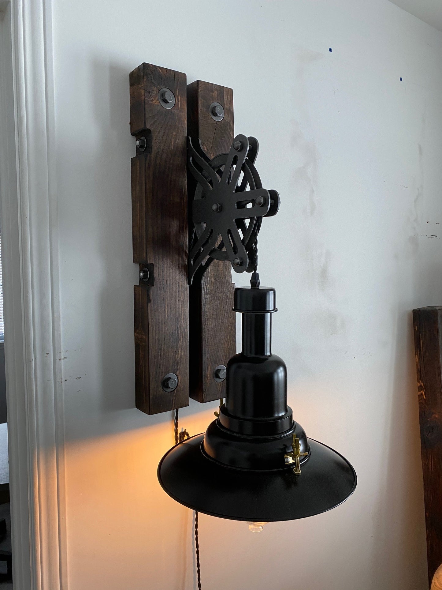 Rustic Industrial Pulley Wall Lamp L30