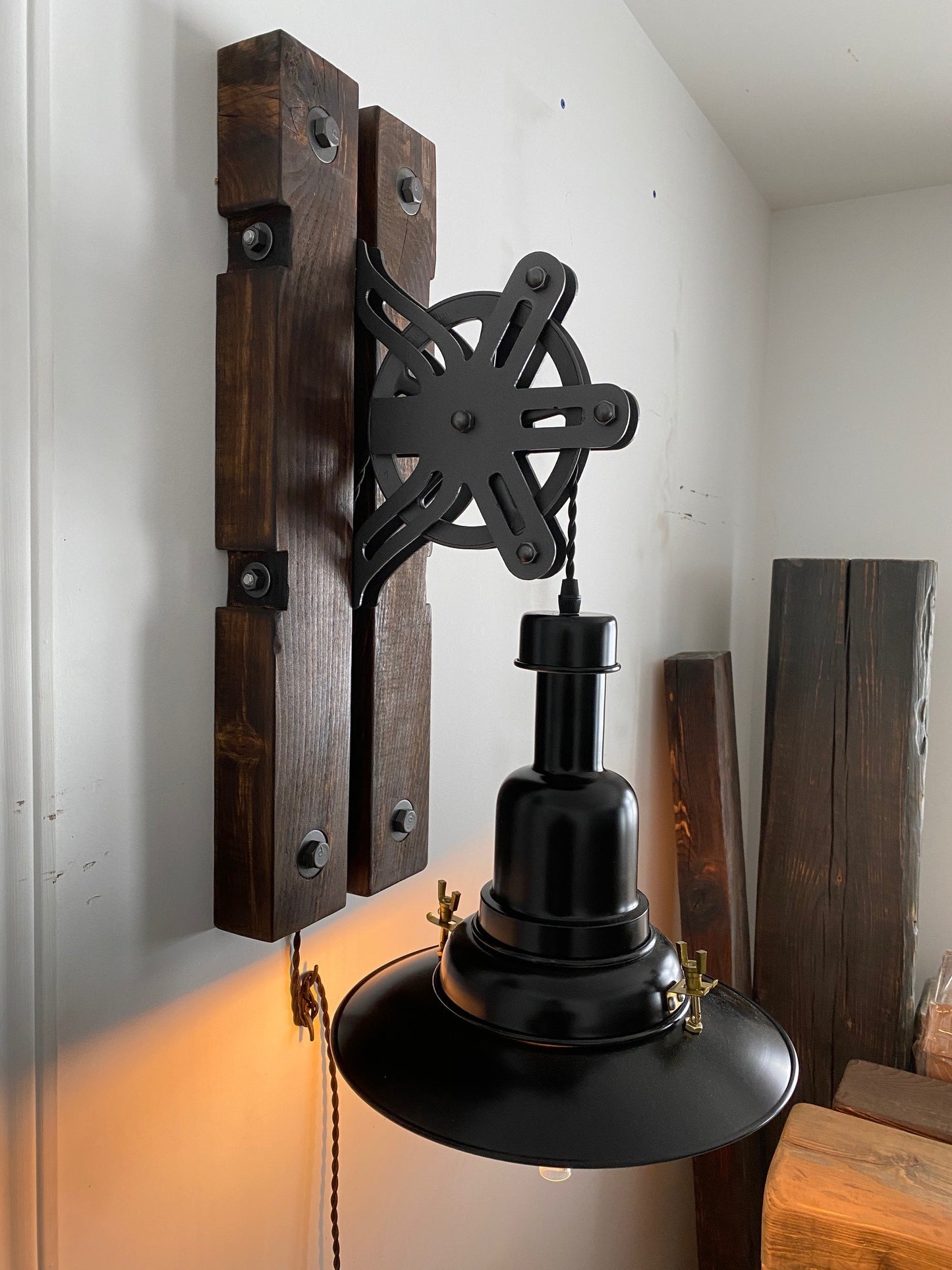 Rustic Industrial Pulley Wall Lamp L30