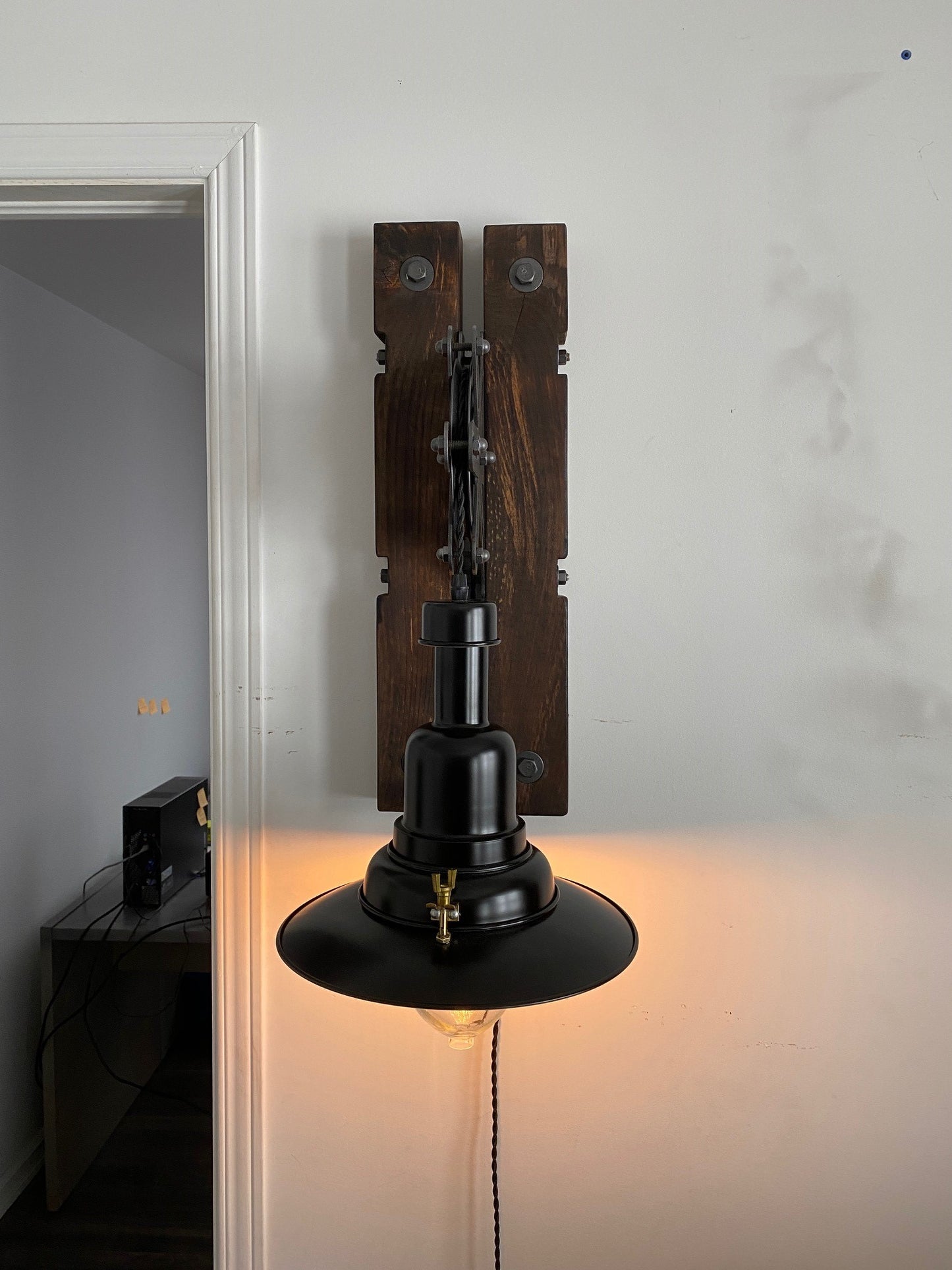 Rustic Industrial Pulley Wall Lamp L30