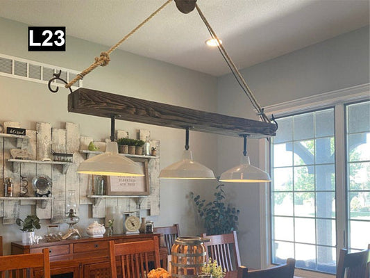 reclaimed wood beam chandelier pendant lamp light distressed barn iron glass chain edison rustic farmhouse vintage industrial handmade custom ceiling fixture lighting bulb loft kitchen dining entryway linear dimmer statement mason jars hay trolley