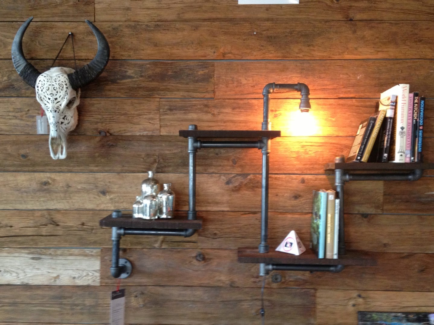 Rustic Industrial Wood and pipe wall shelf