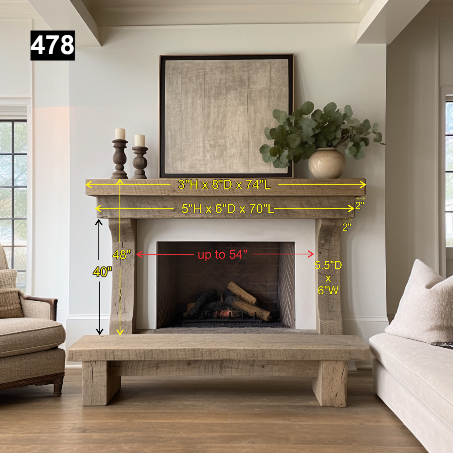 Tyler Oliveira's #478 Fireplace Mantel with Wooden Legs
