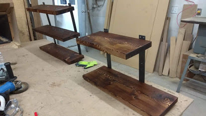 Reclaimed wood and iron wall bookshelf