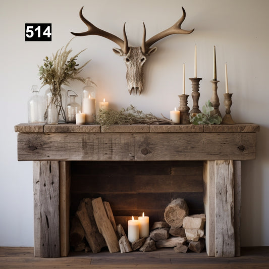 Custom reclaimed wood beam fireplace mantel