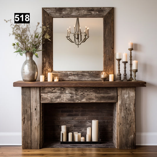 Custom reclaimed wood beam fireplace mantel