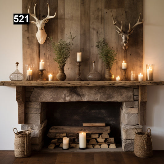 Custom reclaimed wood beam fireplace mantel