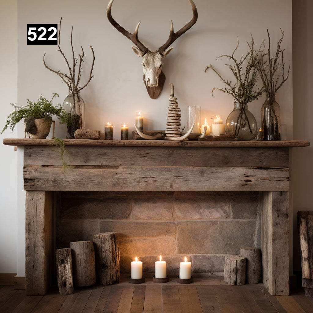 Custom reclaimed wood beam fireplace mantel