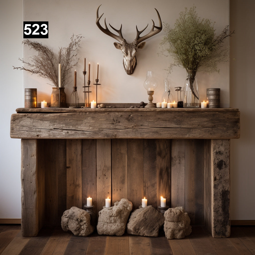 Custom reclaimed wood beam fireplace mantel