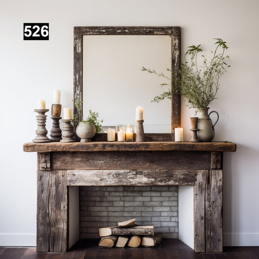 Custom reclaimed wood beam fireplace mantel