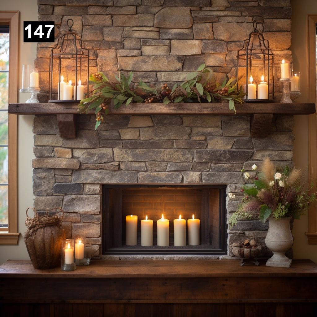 Custom reclaimed wood beam fireplace mantel with corbels