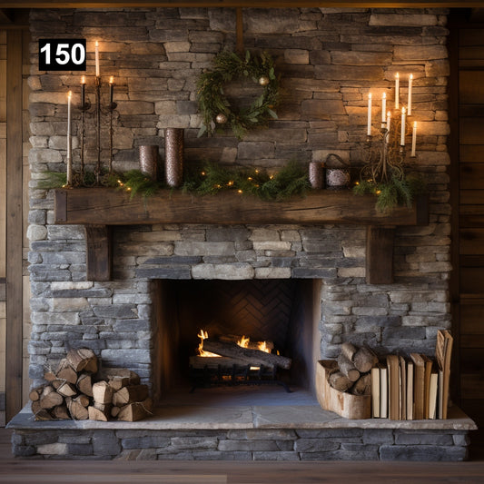 Custom reclaimed wood beam fireplace mantel with corbels