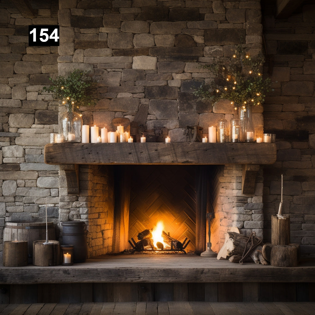 Custom reclaimed wood beam fireplace mantel with corbels