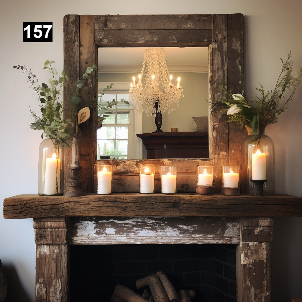 Custom reclaimed wood beam fireplace mantel with corbels