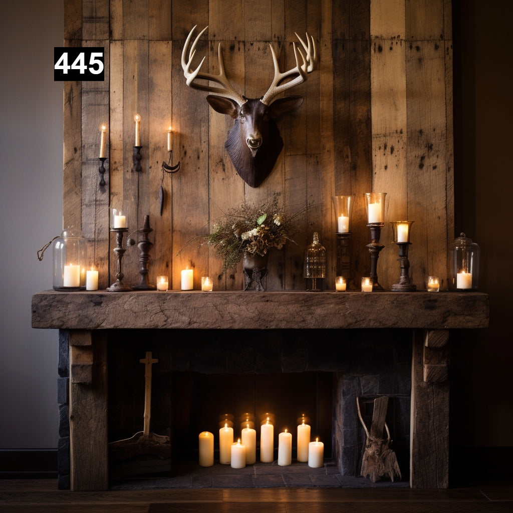 Custom reclaimed wood beam fireplace mantel with legs