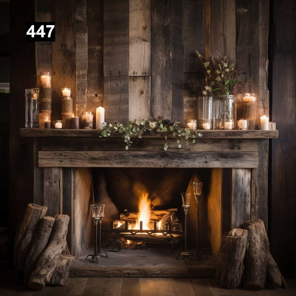 Custom reclaimed wood beam fireplace mantel with legs
