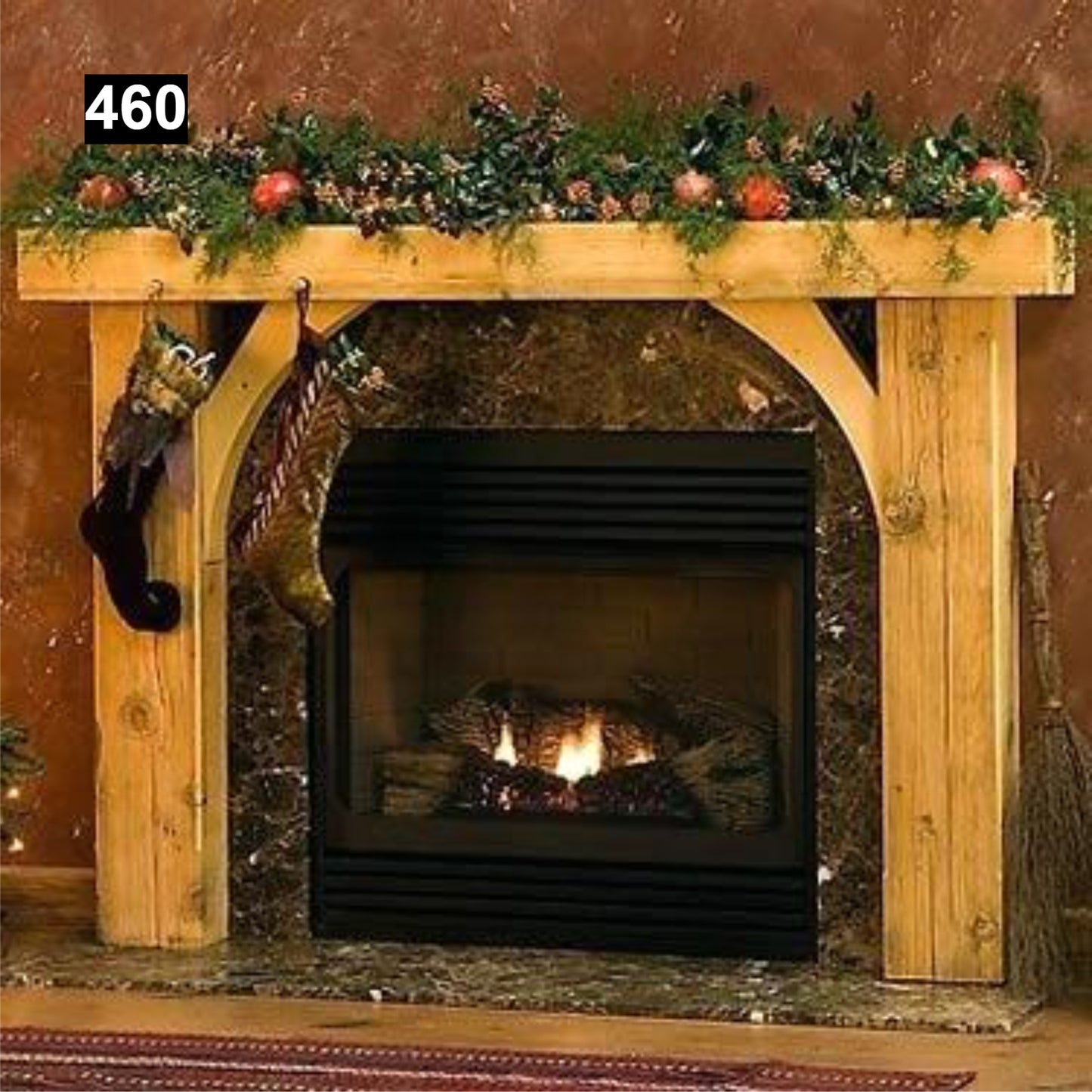 Custom reclaimed wood beam fireplace mantel with legs