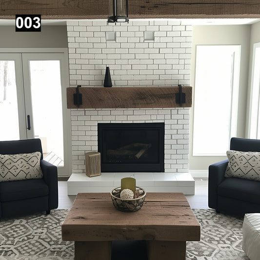 Custom reclaimed wood beam fireplace mantel